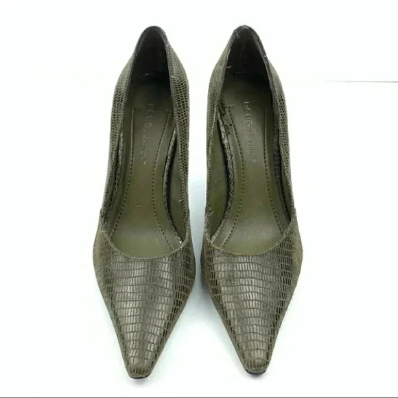 Bcbgeneration heels sz 6.5 36.5 Katchens green leather python print stilettos - Picture 2 of 12